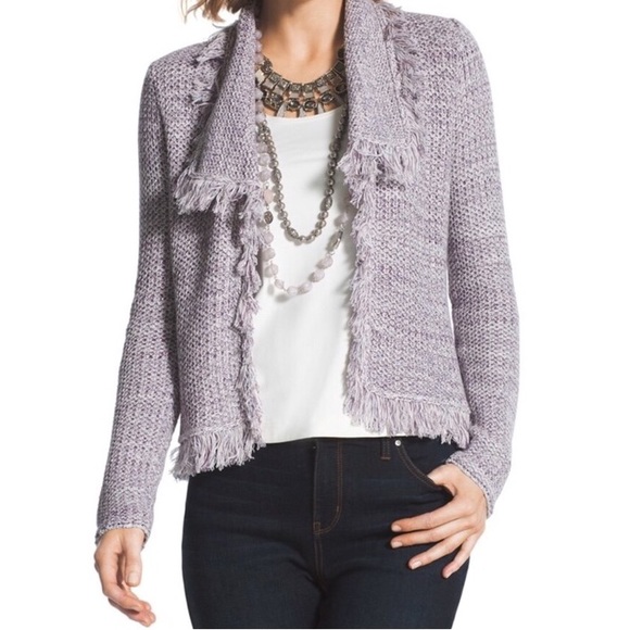 Chico's Sweaters - Chico’s Freida Fringed Cardigan Lilac